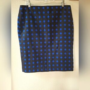Talbots Womens Black W/Blue Polka-dot Wool Blend Knee Length Skirt Size 14